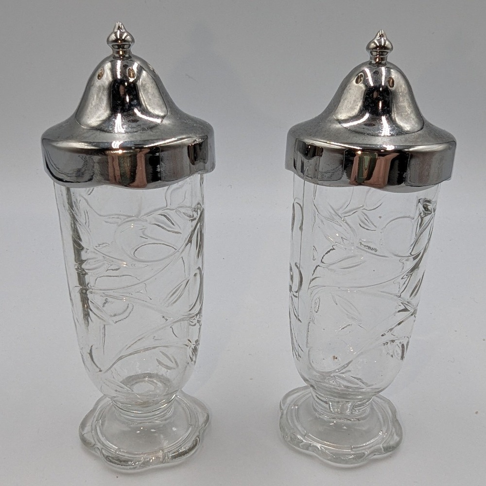 Princess House Salt and Pepper Shakers Crystal Fantasia Etched Glass Set 5244
